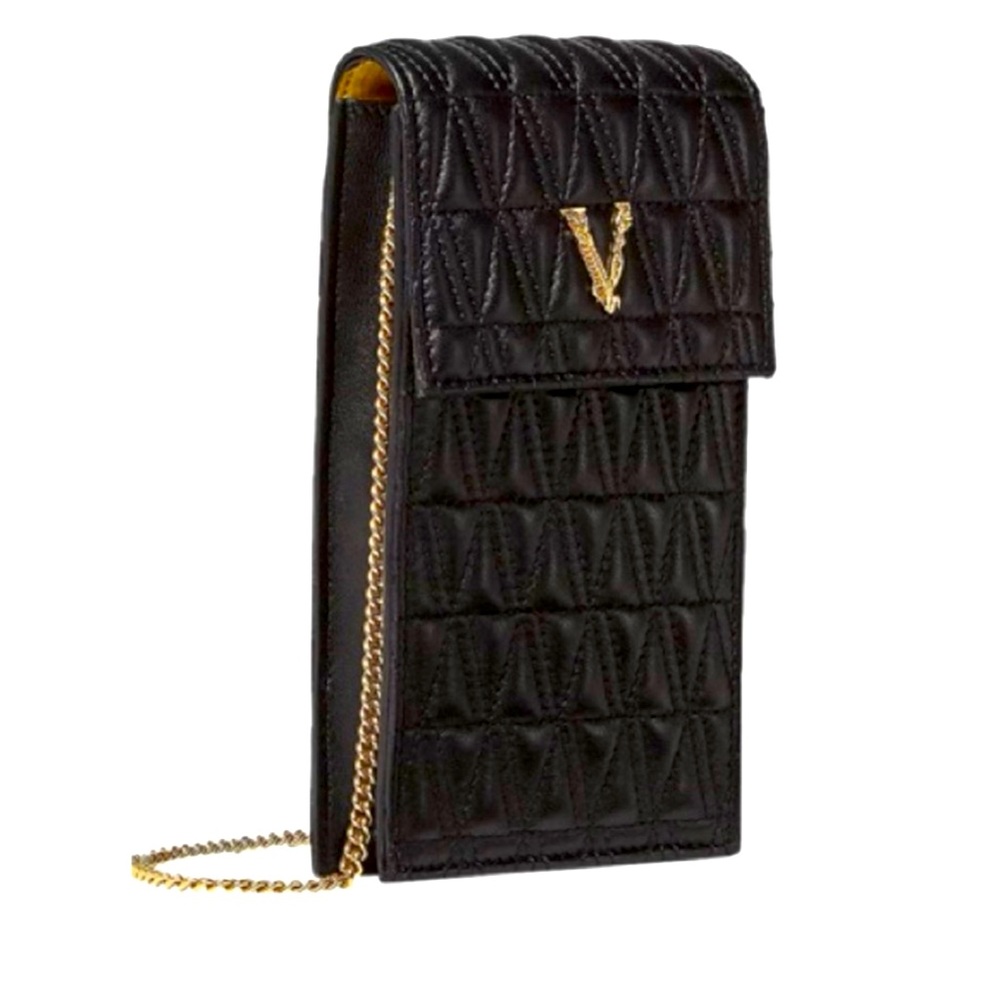 NEW Versace Virtus Leather Crossbody Phone Pouch in Black